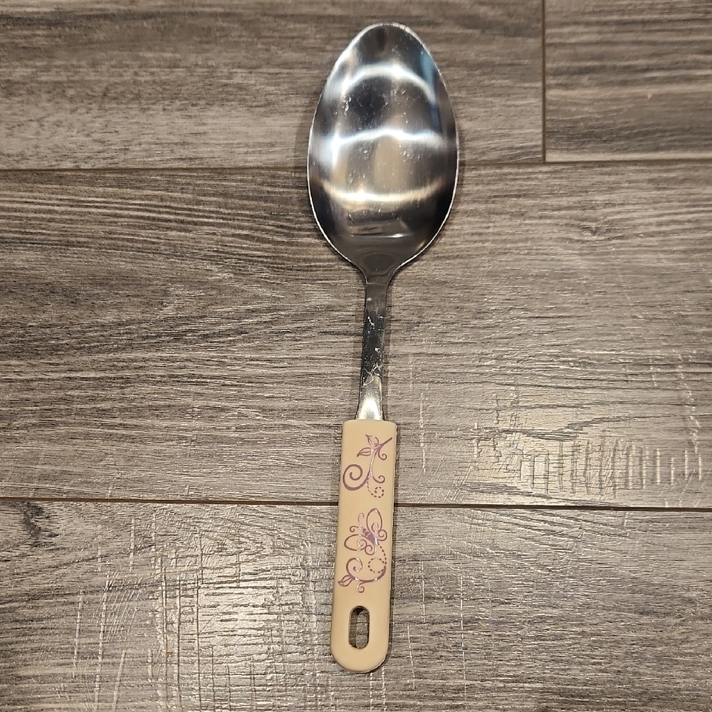 EUC Temptations By Tara Elegant Cream & Purple Rubber Handle Silver Spoon